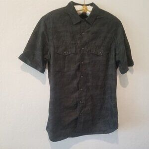 Wings + Horns Men Large Casual Button Up Shirt Pockets Cotton Black Short Sleeve